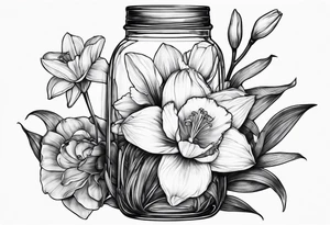 A daffodil a water lily and a morning glory in a jar tattoo idea