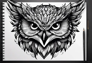 an owl head next to a winged dragon tattoo idea
