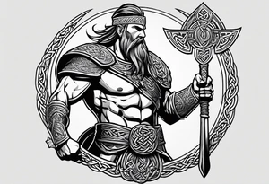Side full body shot of Celtic warrior with weapon unsheathed. tattoo idea