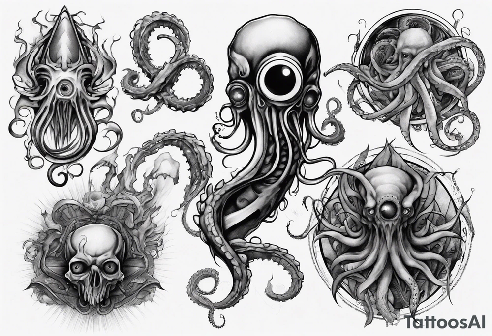 lovecraft long tattoo to put on the forearm, with eye and tentacle tattoo idea