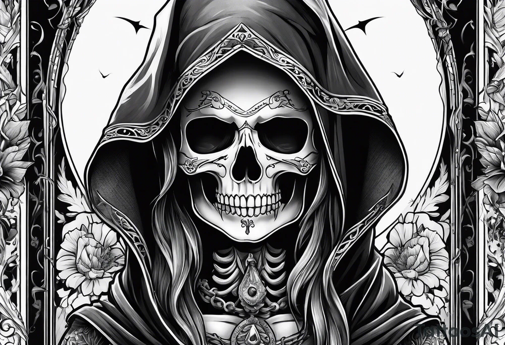 lady skeleton grim reaper tattoo idea
