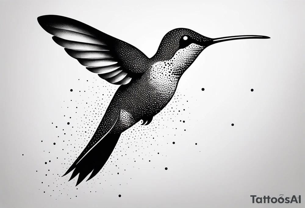 Design a minimalist tattoo of a hummingbird in flight, with elegant lines capturing its grace and vibrant energy tattoo idea
