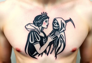 Snow White kiss of death kissing grim reaper tattoo idea