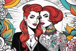Busty red haired woman with a bearded man who has black hair tattoo idea