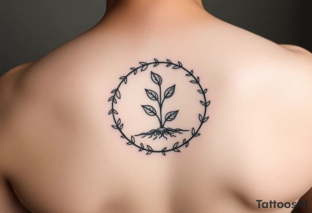 minimalistic sprout tattoo incorporated in a cycle that symbolizes that every year we just grow all over again tattoo idea