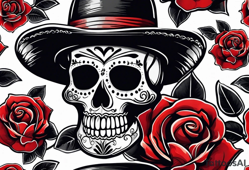 day of dead, red rose, Mexican hat, tattoo idea
