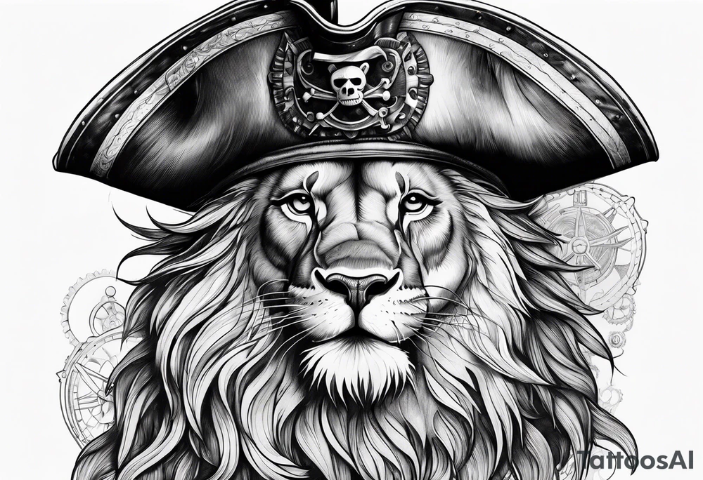 Pirate lion, nautical steampunk theme tattoo idea