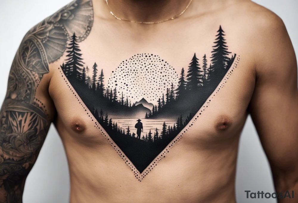 Mexican American inspired Tattoo that incorporates being a father,  love for family and importance of building wealth. Include elements of the Pacific Northwest Forrest on shoulder tattoo idea