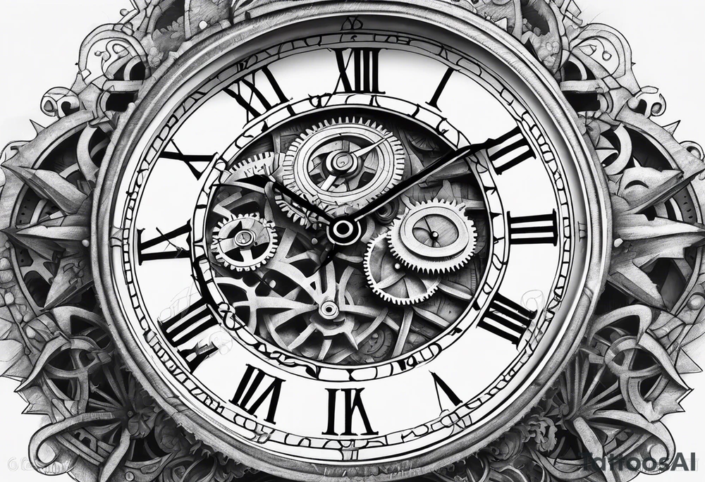Roman clock with gears tattoo idea