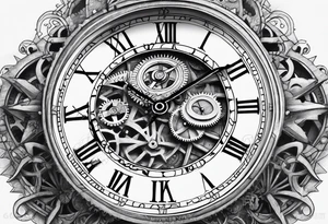 Roman clock with gears tattoo idea