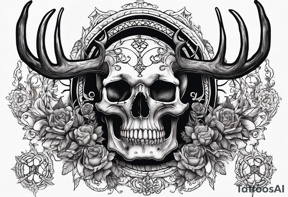 front view of Death riding on a reindeer skeleton tattoo idea