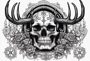 front view of Death riding on a reindeer skeleton tattoo idea