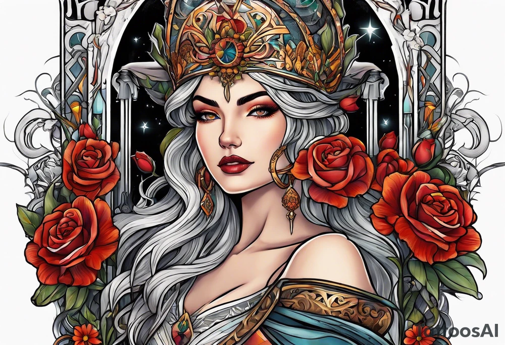 tarot justice woman flowers tattoo idea