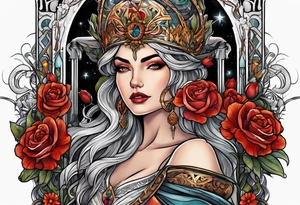 tarot justice woman flowers tattoo idea