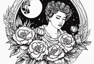 carnations and full moon tattoo idea
