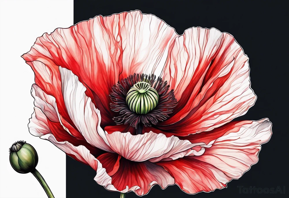 Abstract red poppy flower with stem tattoo idea