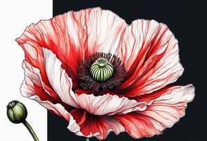 Abstract red poppy flower with stem tattoo idea