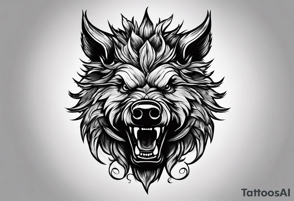 front angry boar tattoo idea