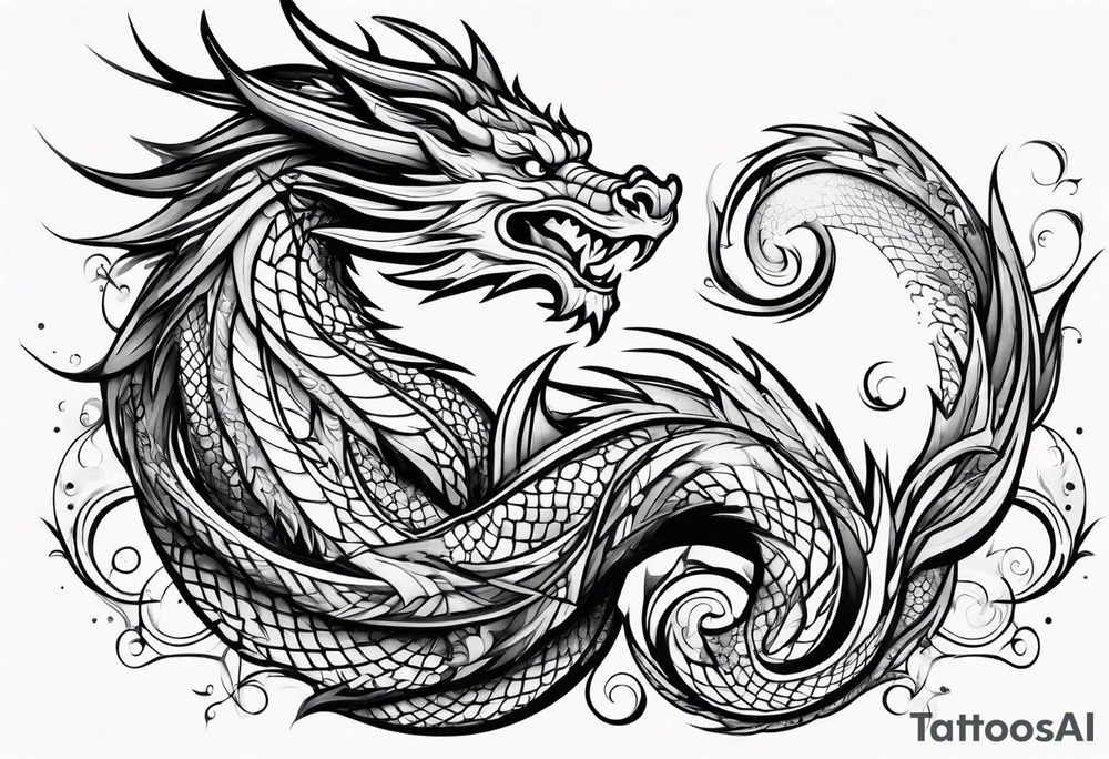 Old school dragon swirling tattoo idea