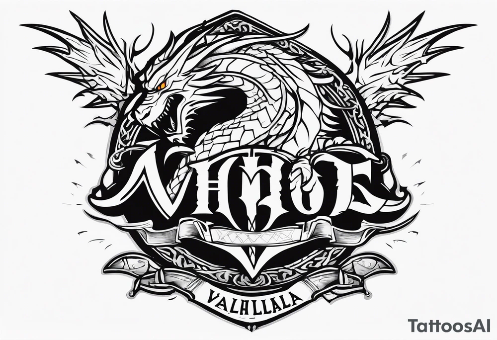 Valhalla sword shield dragon axe tattoo idea