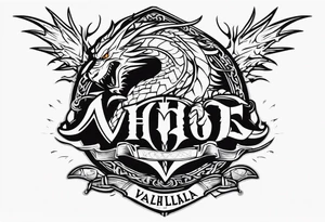 Valhalla sword shield dragon axe tattoo idea