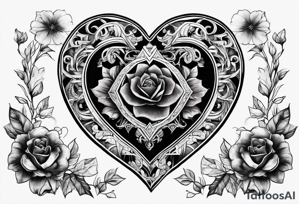 hexagon chest heart tattoo idea