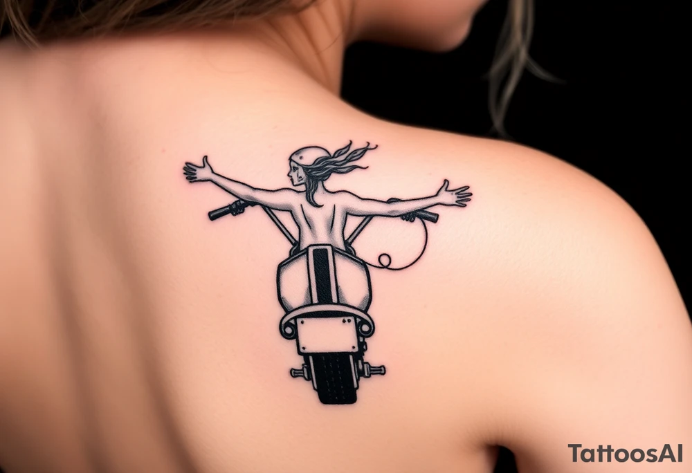 On the back of a motorbike with my arms outstretched trying to take flight tattoo idea