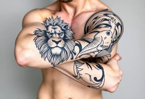 combined fierce leo and pisces tattoo idea