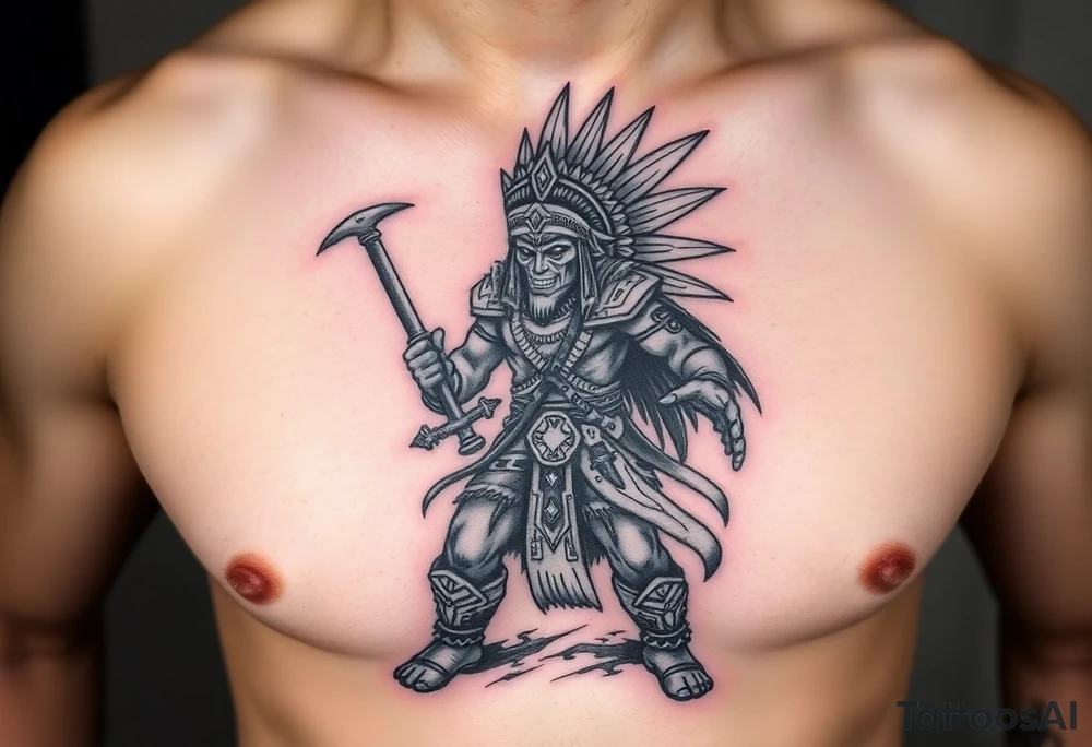 Mayan warrior battling darkness tattoo idea