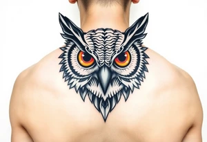 Abstract large colored tripping eye owl head tattoo idea