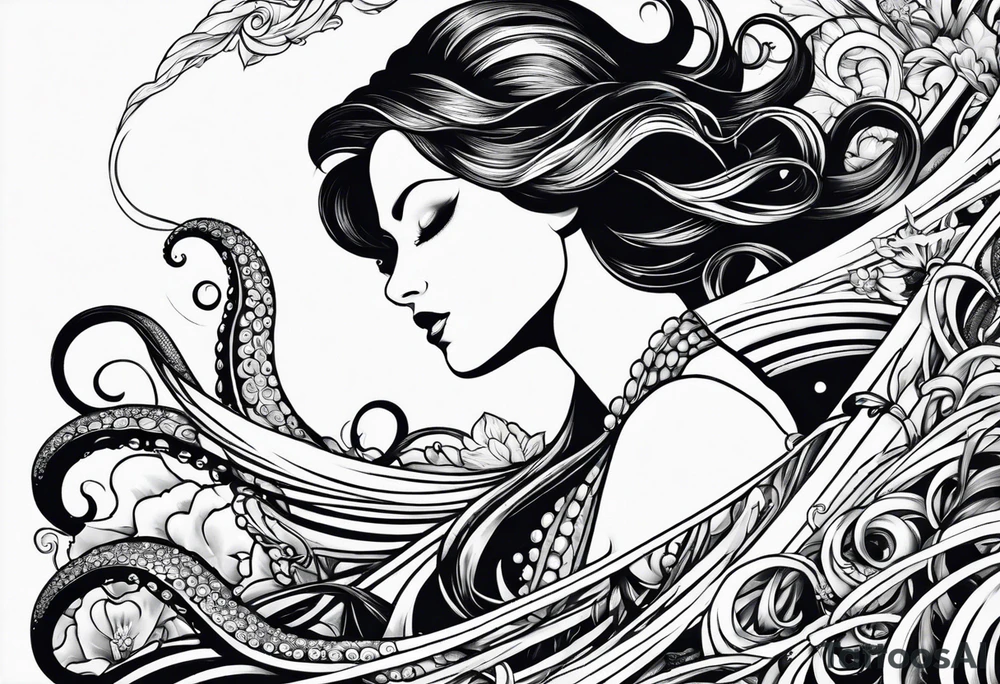 octopus, siren, waves tattoo idea