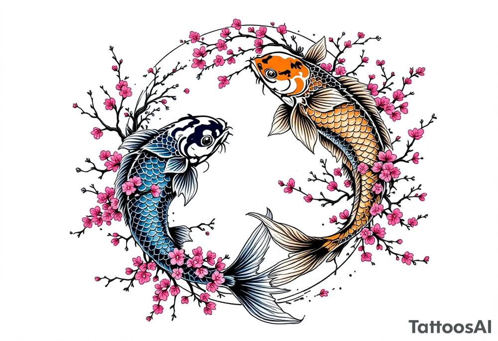 Yin Yang Koi fish, cherry blossom tree tattoo idea