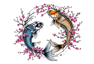 Yin Yang Koi fish, cherry blossom tree tattoo idea