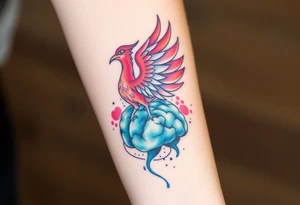 A phoenix rising out of a brain looking powerful tattoo idea