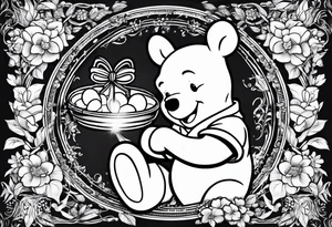 Winnie Pooh one hand in the honey and one hand holding joint tattoo idea