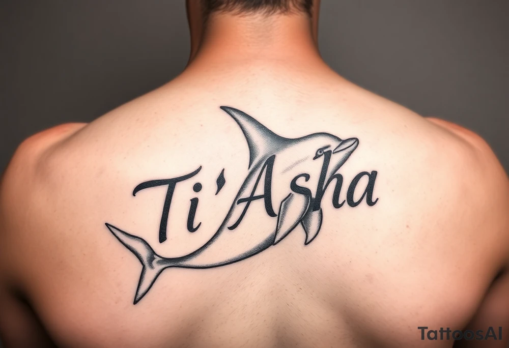 The name Ti'Asha with a dolphin for my mom favorite animal with the tattoo being somewhere on the arm or bicep tattoo idea