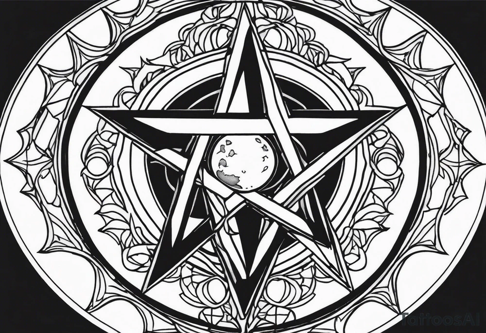 Pentagram moon stencil tattoo idea