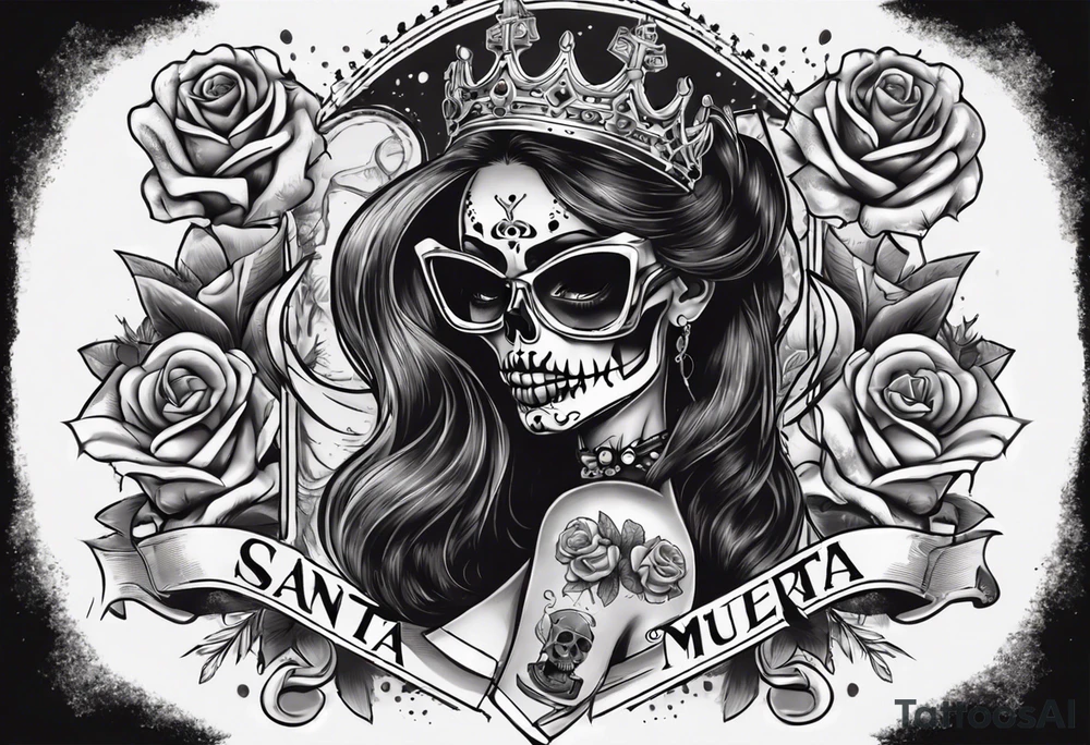 santa la muerta with money and crown
on the card tattoo idea