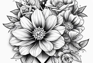 Big diamonds and flowers more diamonds tattoo idea