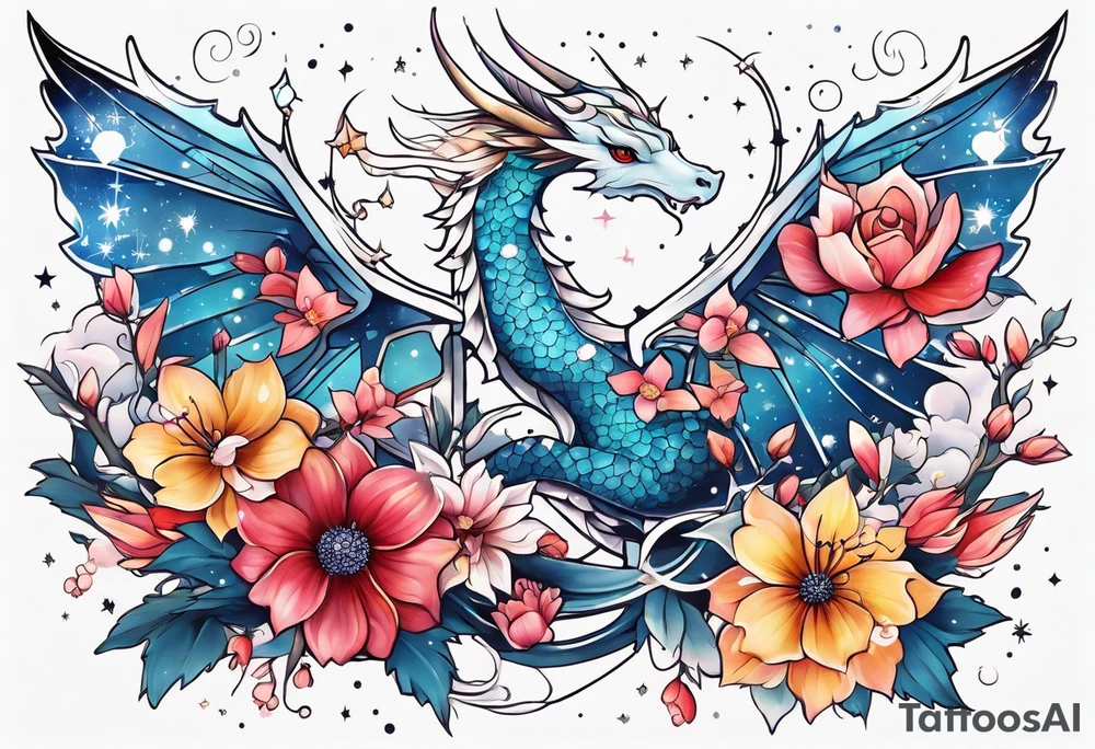 Constellation, wing , snow , cross , dragon female japan kawaii , flower tattoo idea