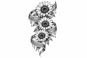 3 cascading Sunflowers wrapped in an Indian ribbon tattoo idea