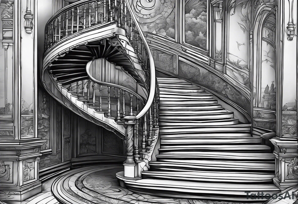 Deteriorating spiral stair case with falling steps tattoo idea Deteriorating spiral stair case with falling steps tattoo idea