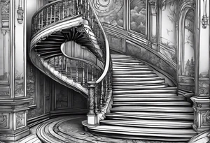 Deteriorating spiral stair case with falling steps tattoo idea