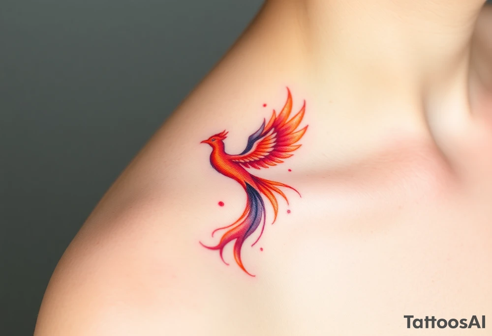 Phoenix rising from the ashes with the colors red, pink, orange and purple tattoo idea