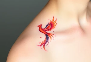 Phoenix rising from the ashes with the colors red, pink, orange and purple tattoo idea