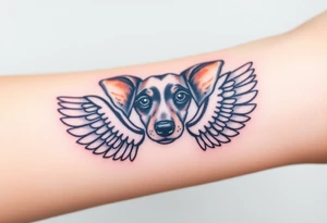 Dachshund ears inside wings with a halo above tattoo idea