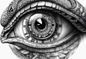 human eye wrapped around snake and pupil is a clock tattoo idea