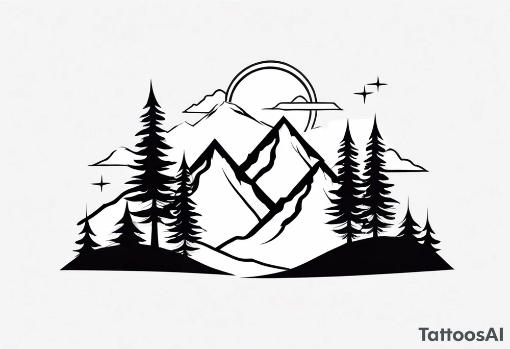 Mountains with three trees tattoo idea