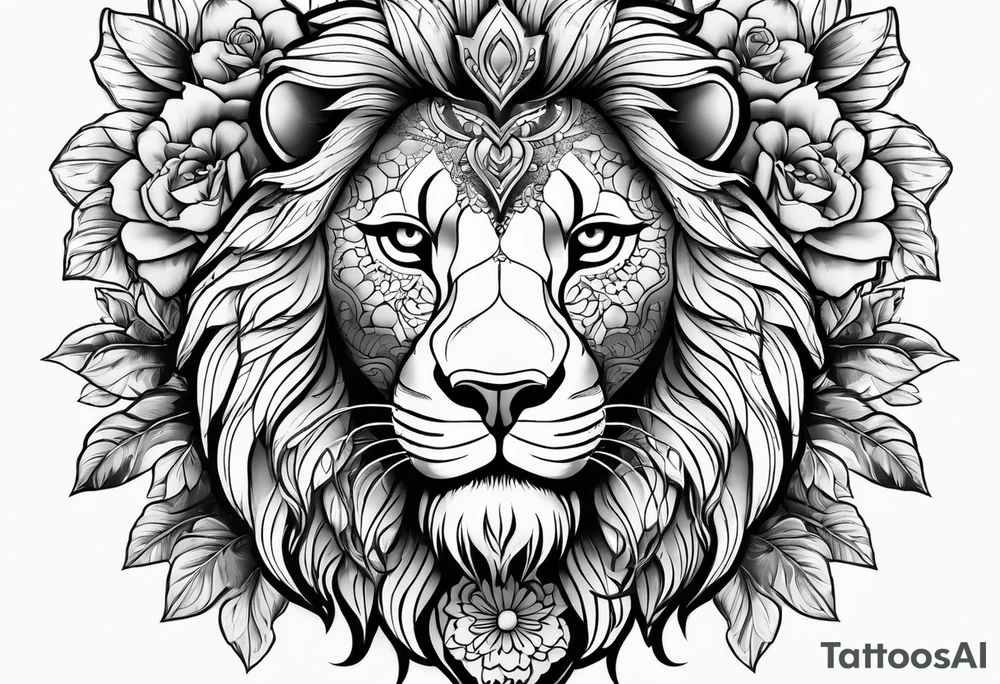 Lion, sugar skull,  flower, people shadow tattoo idea