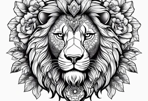 Lion, sugar skull,  flower, people shadow tattoo idea